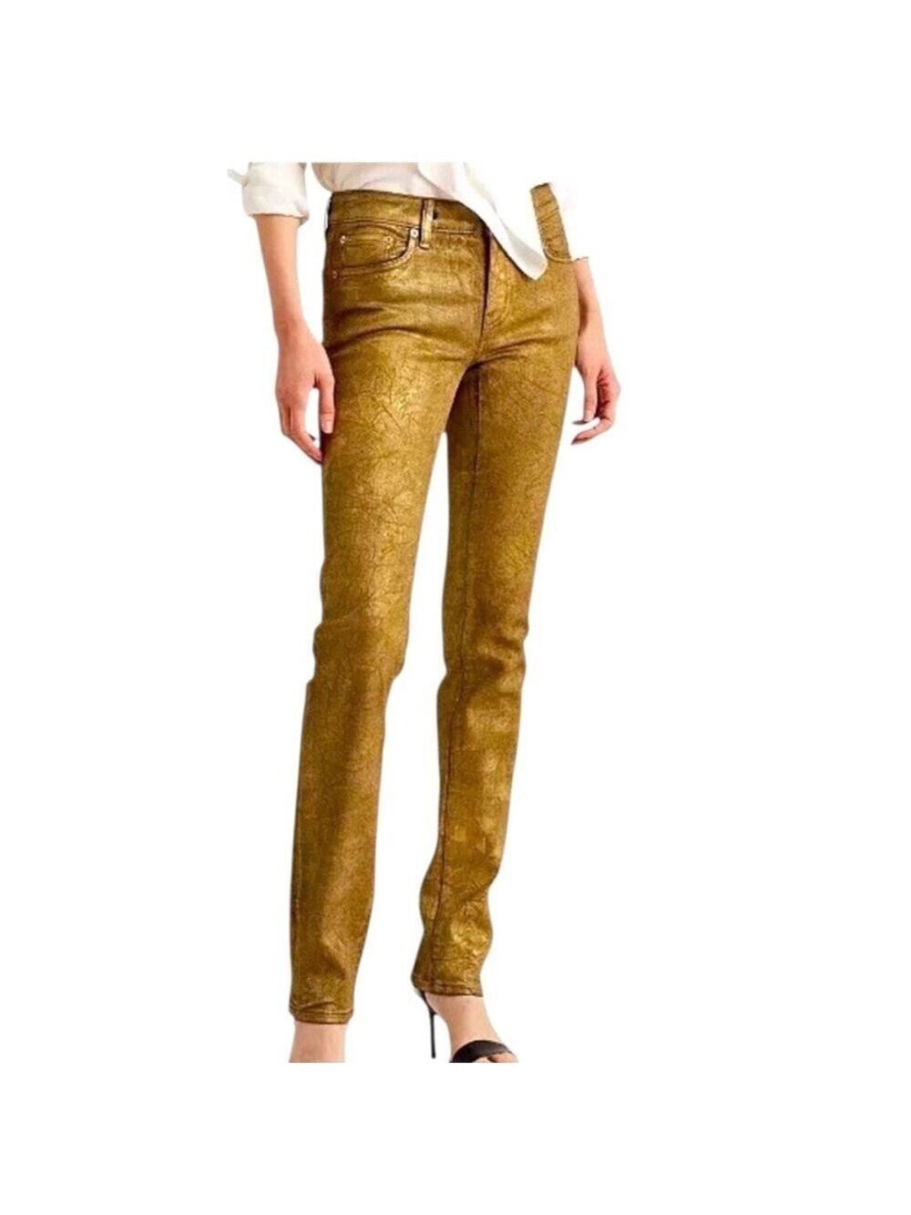 Lauren Ralph Lauren Straight Leg Jeans Size 6 Gold Brown Metallic